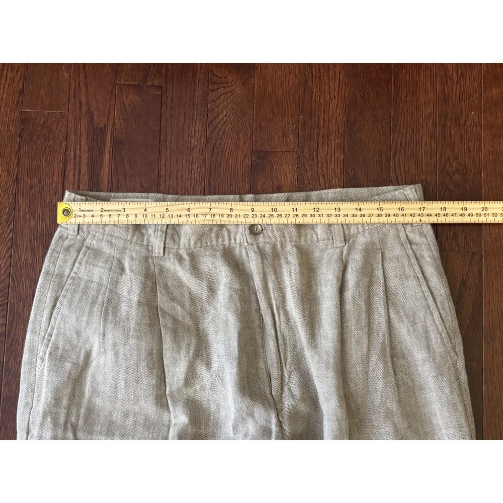 Jos A Bank Joe's Casual Linen Cotton Herringbone Pleated Cuffed Pants 36x30